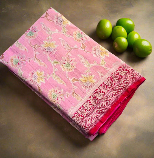 BABYPINK PURE TUSSER GORGETTE SAREE