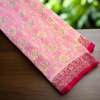 BABYPINK PURE TUSSER GORGETTE SAREE