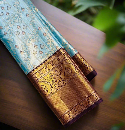 SKY BLUE TISSUE KANJIVARAM SILK SAREE