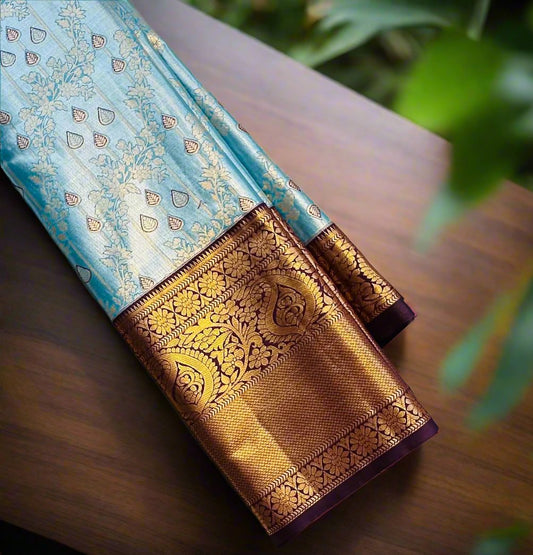 SKY BLUE TISSUE KANJIVARAM SILK SAREE