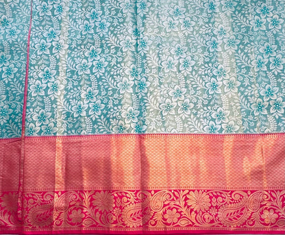 RAMA GREEN  PINK TISSUE KANJIVARAM SILK SAREE