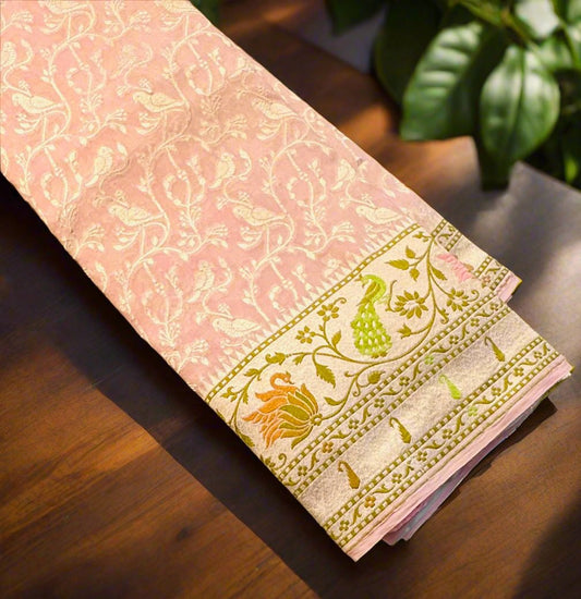 BABY PINK  BANARAS  PURE GORGETTE SAREE