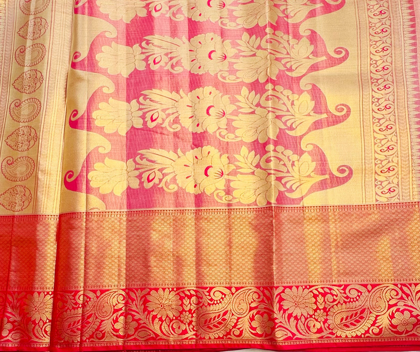 RAMA GREEN  PINK TISSUE KANJIVARAM SILK SAREE