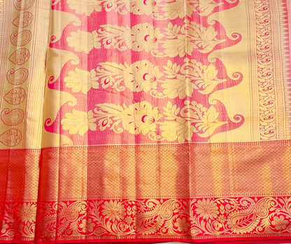 RAMA GREEN  PINK TISSUE KANJIVARAM SILK SAREE