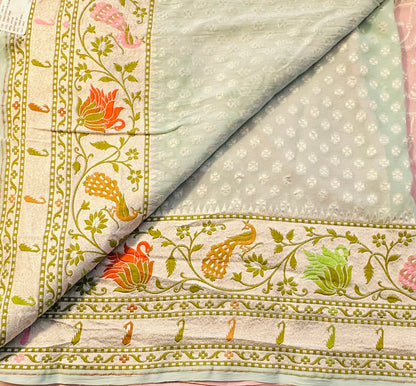BABY PINK  BANARAS  PURE GORGETTE SAREE