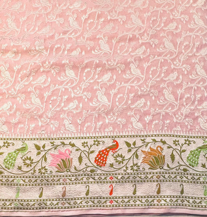 BABY PINK  BANARAS  PURE GORGETTE SAREE