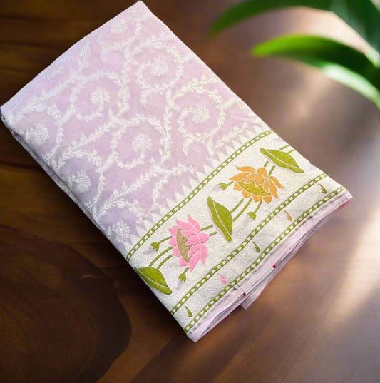 LAVENDER BANARAS PURE GORGETTE SAREE