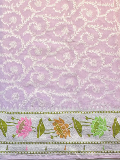 LAVENDER BANARAS PURE GORGETTE SAREE
