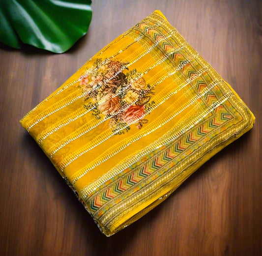 METHI YELLOW BANARAS DESIGNER PURE GORGETTES