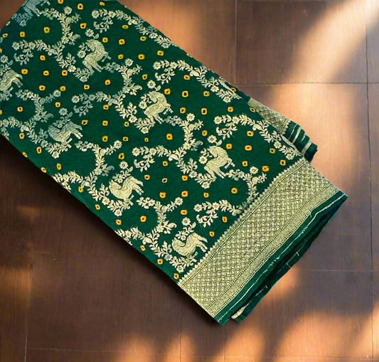 GREEN BANARAS DESIGNER PURE GORGETTES