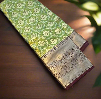 PARROTGREEN  TISSUE KANJIVARAM SILK SAREE