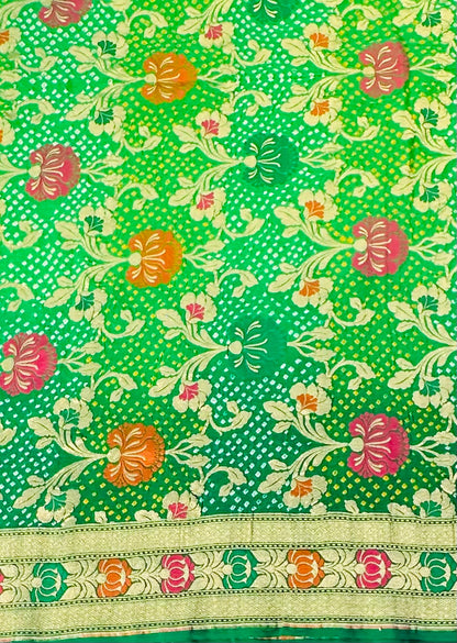 GREEN  BANARAS DESIGNER PURE GORGETTES