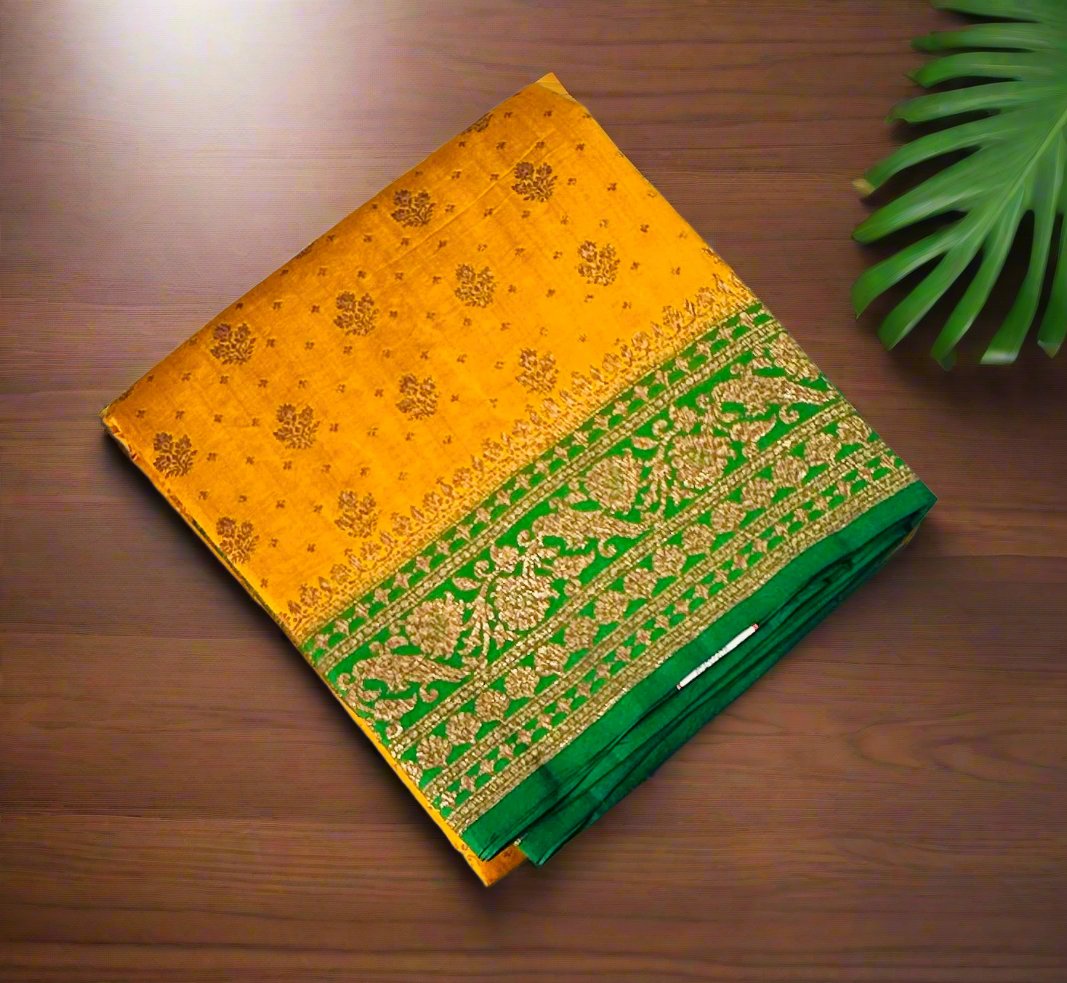 METHI YELLOW PURE CHINIYA SILK SAREE