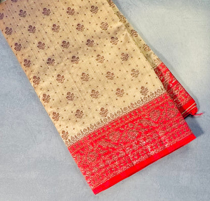 CREAM PURE CHINIYA SILK SAREE