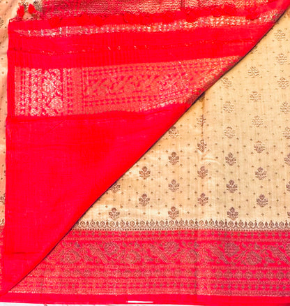 CREAM PURE CHINIYA SILK SAREE