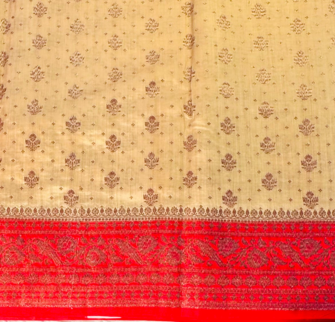 CREAM PURE CHINIYA SILK SAREE