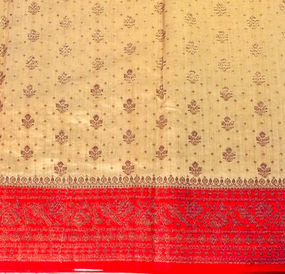 CREAM PURE CHINIYA SILK SAREE