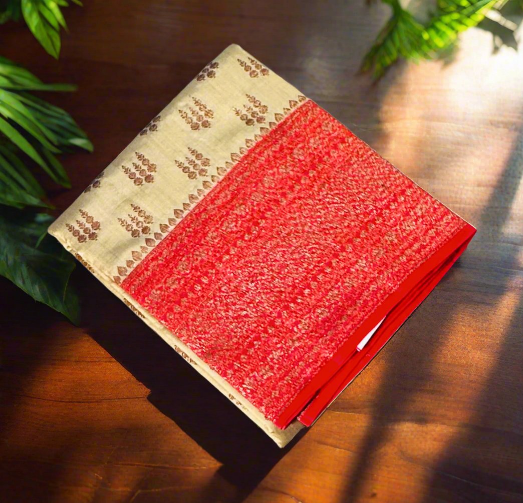 CREAM PURE CHINIYA SILK SAREE