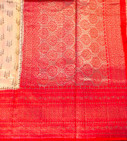 CREAM PURE CHINIYA SILK SAREE