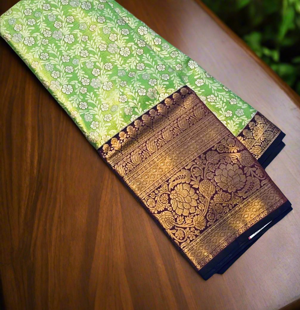 PARROT GREEN TISSUE KANJIVARAM SILK SAREE