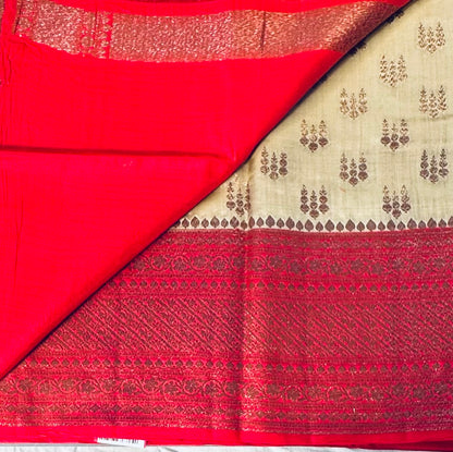 CREAM PURE CHINIYA SILK SAREE