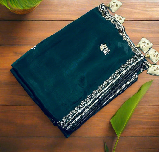 DARK GREEN DESIGNER WORK SAREE
