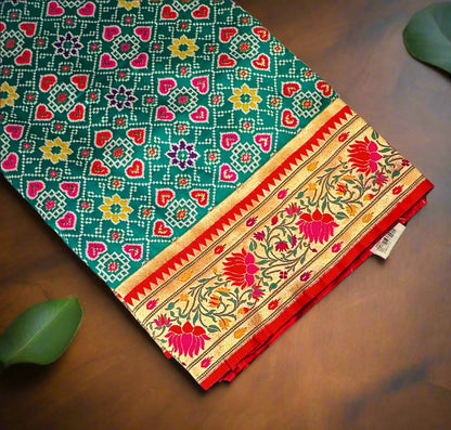 GREEN BANARAS PURE PATOLA DESIGNER SAREE