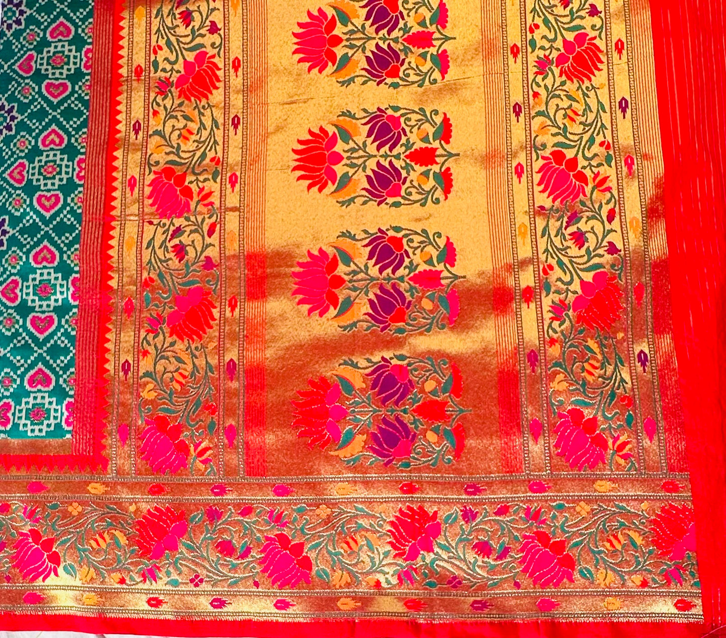 GREEN BANARAS PURE PATOLA DESIGNER SAREE