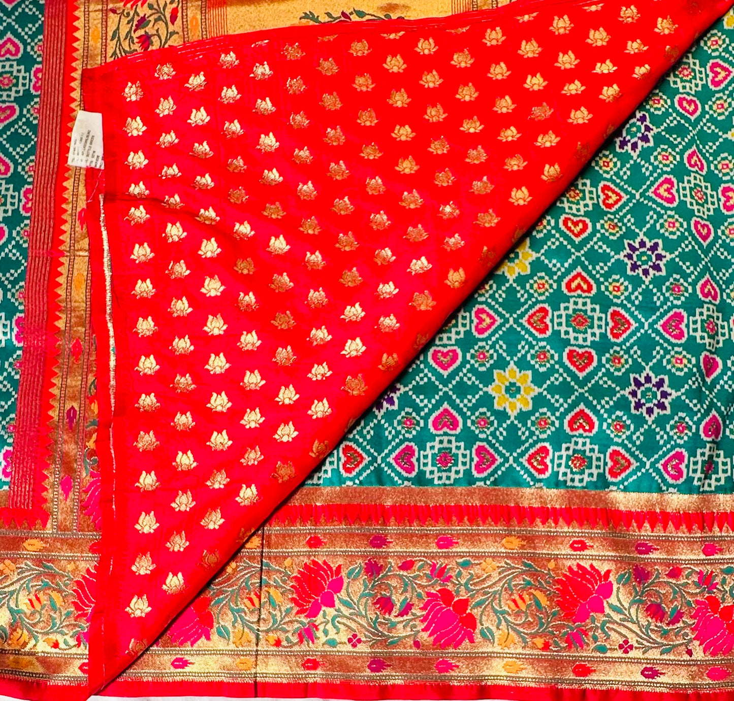 GREEN BANARAS PURE PATOLA DESIGNER SAREE