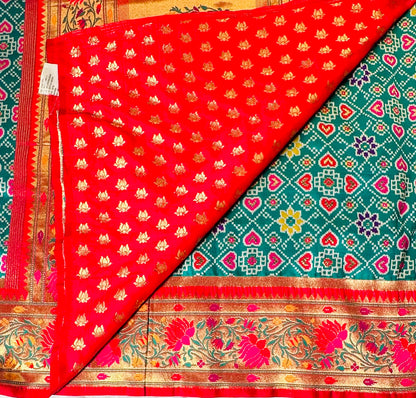 GREEN BANARAS PURE PATOLA DESIGNER SAREE