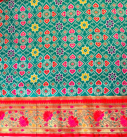 GREEN BANARAS PURE PATOLA DESIGNER SAREE