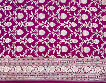 DARK PINK BANARAS PURE KATAAN JAAL SAREE