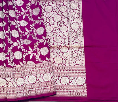 DARK PINK BANARAS PURE KATAAN JAAL SAREE