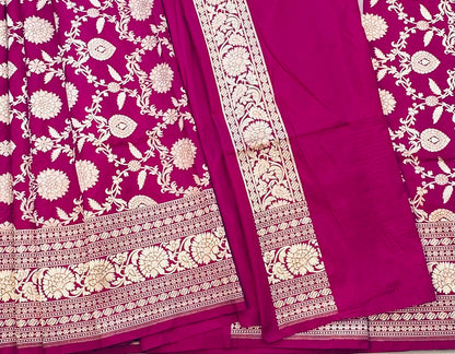 DARK PINK BANARAS PURE KATAAN JAAL SAREE