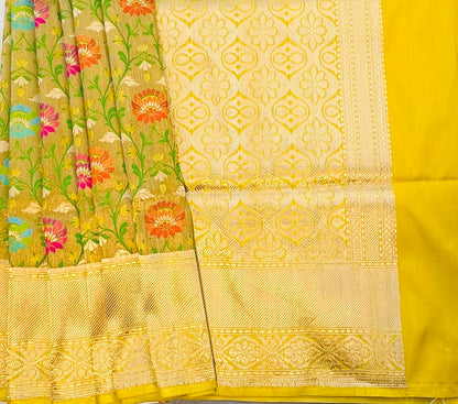 GOLD ND YELLOW BANARAS PURE KATAAN DESIGNER SAREE