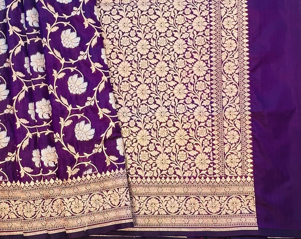 DARK PURPLE BANARAS PURE KATAAN JAAL SAREE