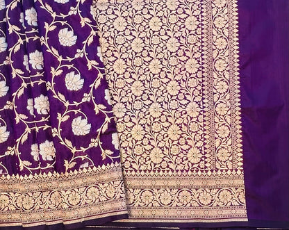 DARK PURPLE BANARAS PURE KATAAN JAAL SAREE