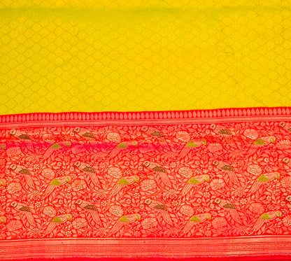 PARROT GREEN ND PINK BANARAS PURE KATAAN DESIGNER SAREE