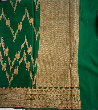 DARK BOTTLE GREEN  PURE RAWMANGO SAREE