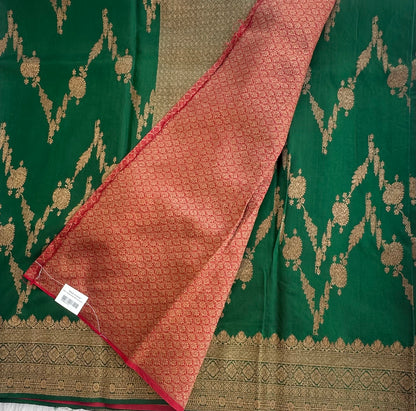 DARK BOTTLE GREEN  PURE RAWMANGO SAREE