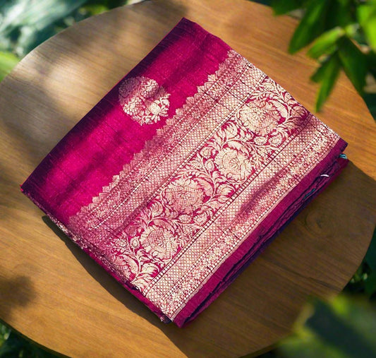 MAROON ND BLUE BANARAS PURE RAW SILK SAREE