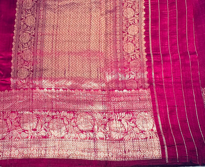 MAROON ND BLUE BANARAS PURE RAW SILK SAREE