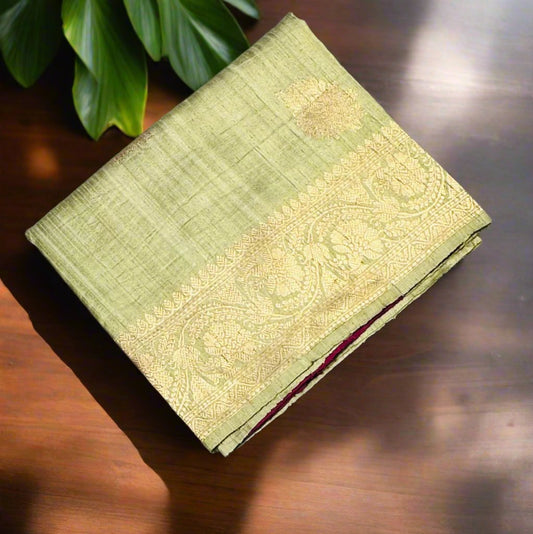 PASTEL GREEN BANARAS PURE RAW SILK SAREE