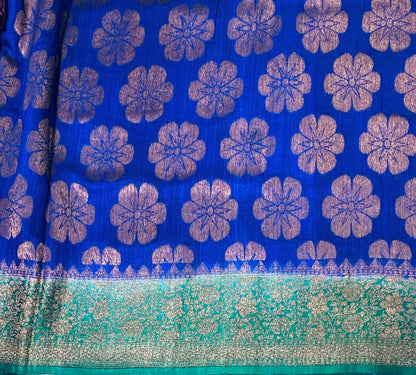 ROYAL BLUE ND GREEN  BANARAS PURE RAW SILK SAREE