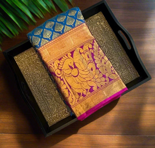 ROYAL BLUE WITH PINK KANJIVARAM BRIDAL