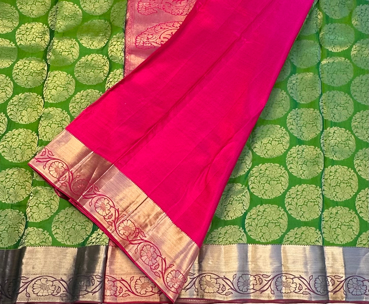 GREEN ND PINK KANJIVARAM PURE SILK  PREMIUM