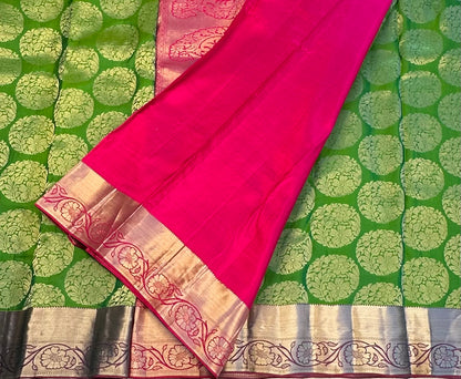 GREEN ND PINK KANJIVARAM PURE SILK  PREMIUM