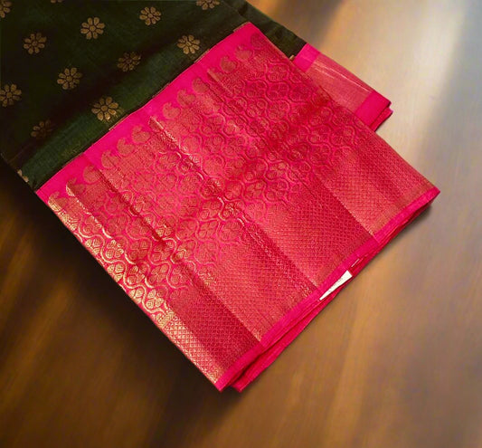 BOTTLE GREEN PURE SILK COTTON