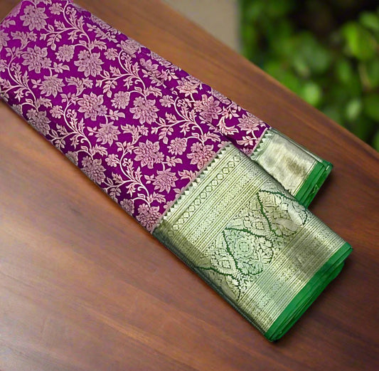Purple with green kanjivaram saree