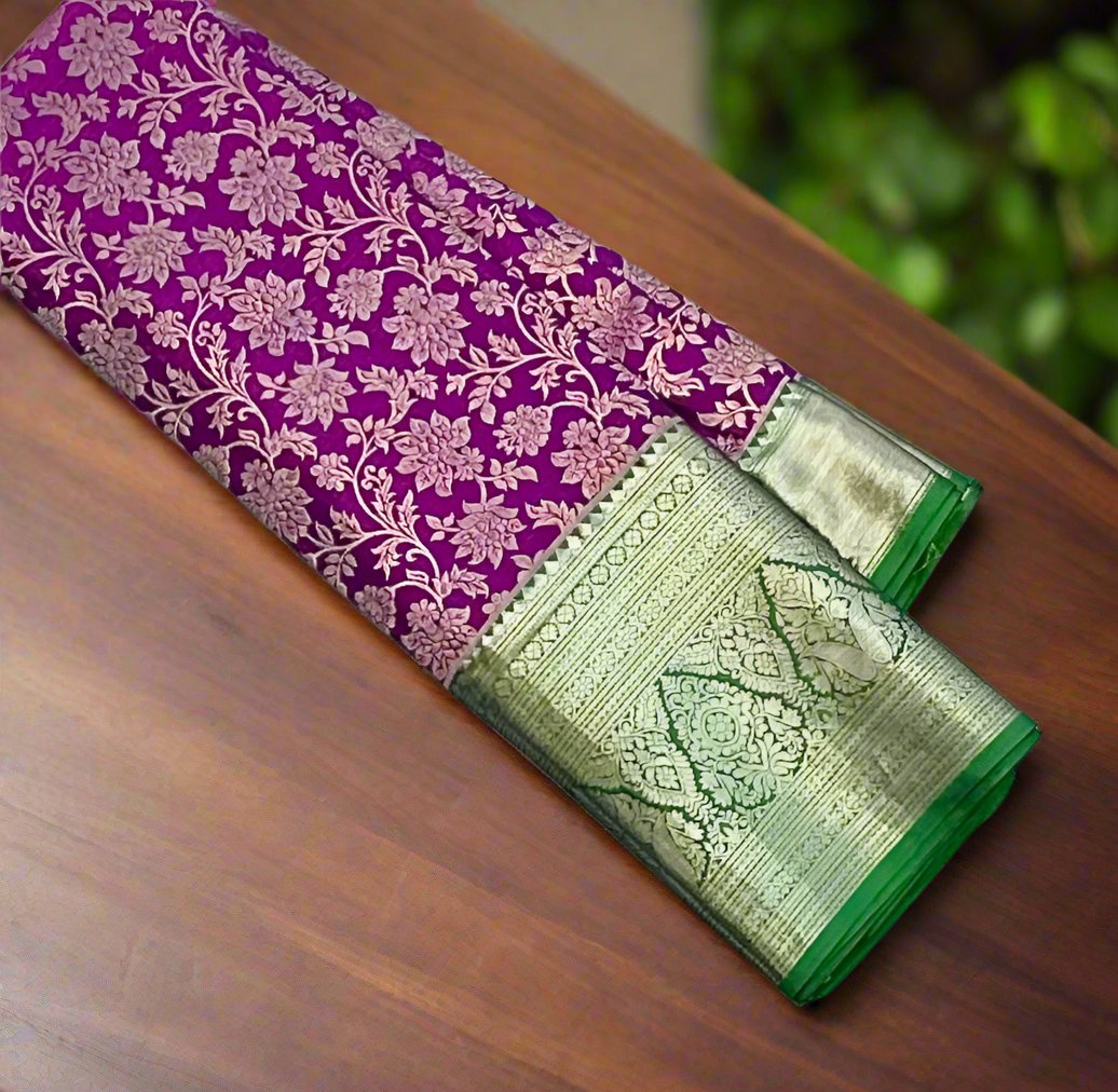 Purple with green kanjivaram saree